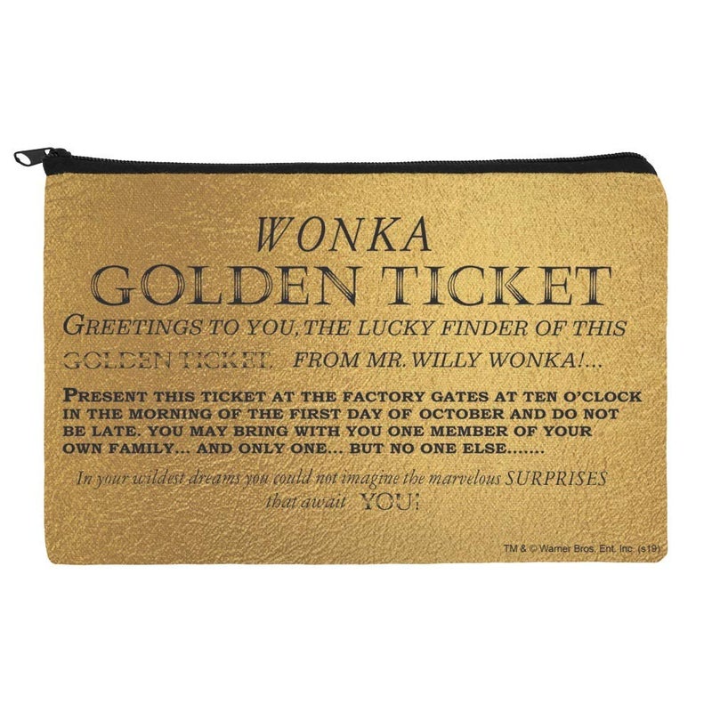 GRAPHICS & MORE Willy Wonka and the Chocolate Factory Golden Ticket Pencil Pen Organizer Zipper Pouch Case - Image 1